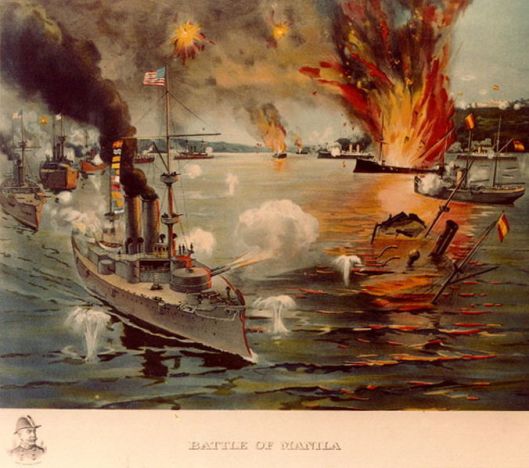 Pintura que muestra la batalla de Cavite (Bahía de Manila). Fuente: U.S. Naval Historical Center
