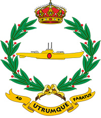 Escudo del Arma Submarina española, con su lema "Dispuestos a todo" . Fuente: Armada Española