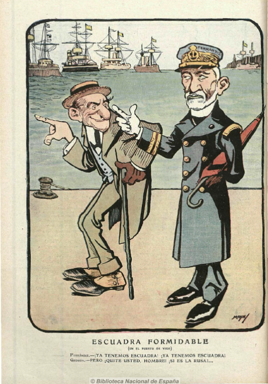 Ilustración satírica publicada en la revista Gedeón, en septiembre de 1904. Fuente: Biblioteca Nacional de España